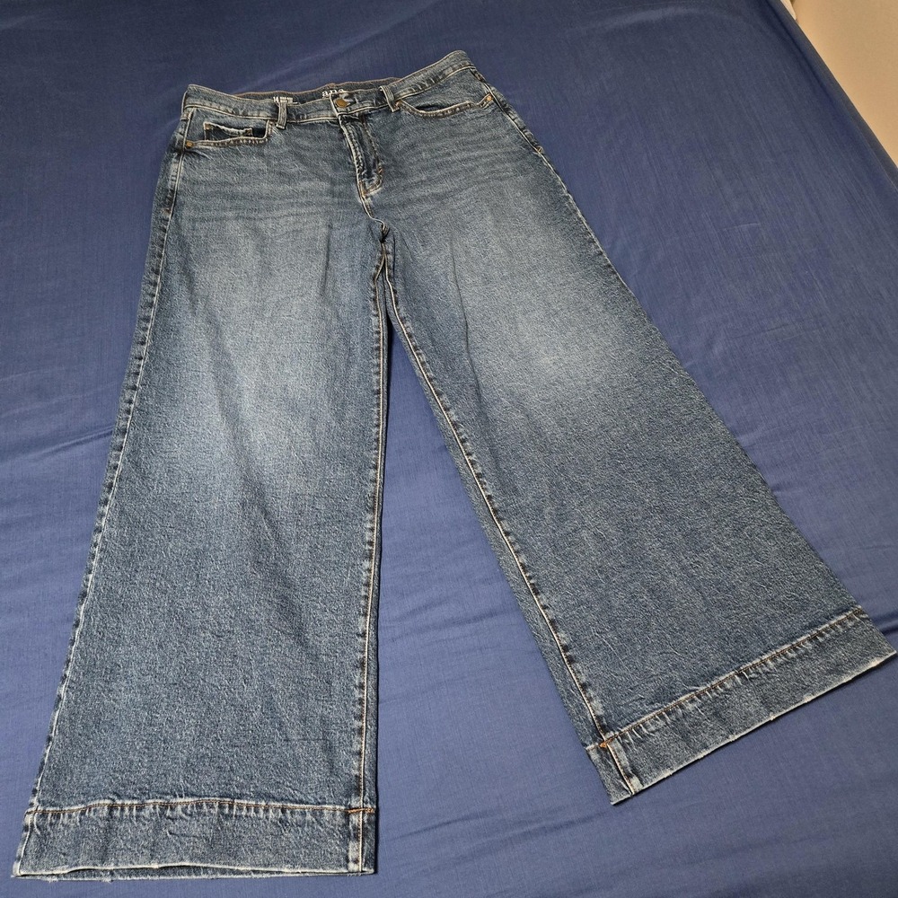 Ana A New Approach‎ Jeans Womens 14 Blue Medium Wash High Rise Wide Leg Stretch
